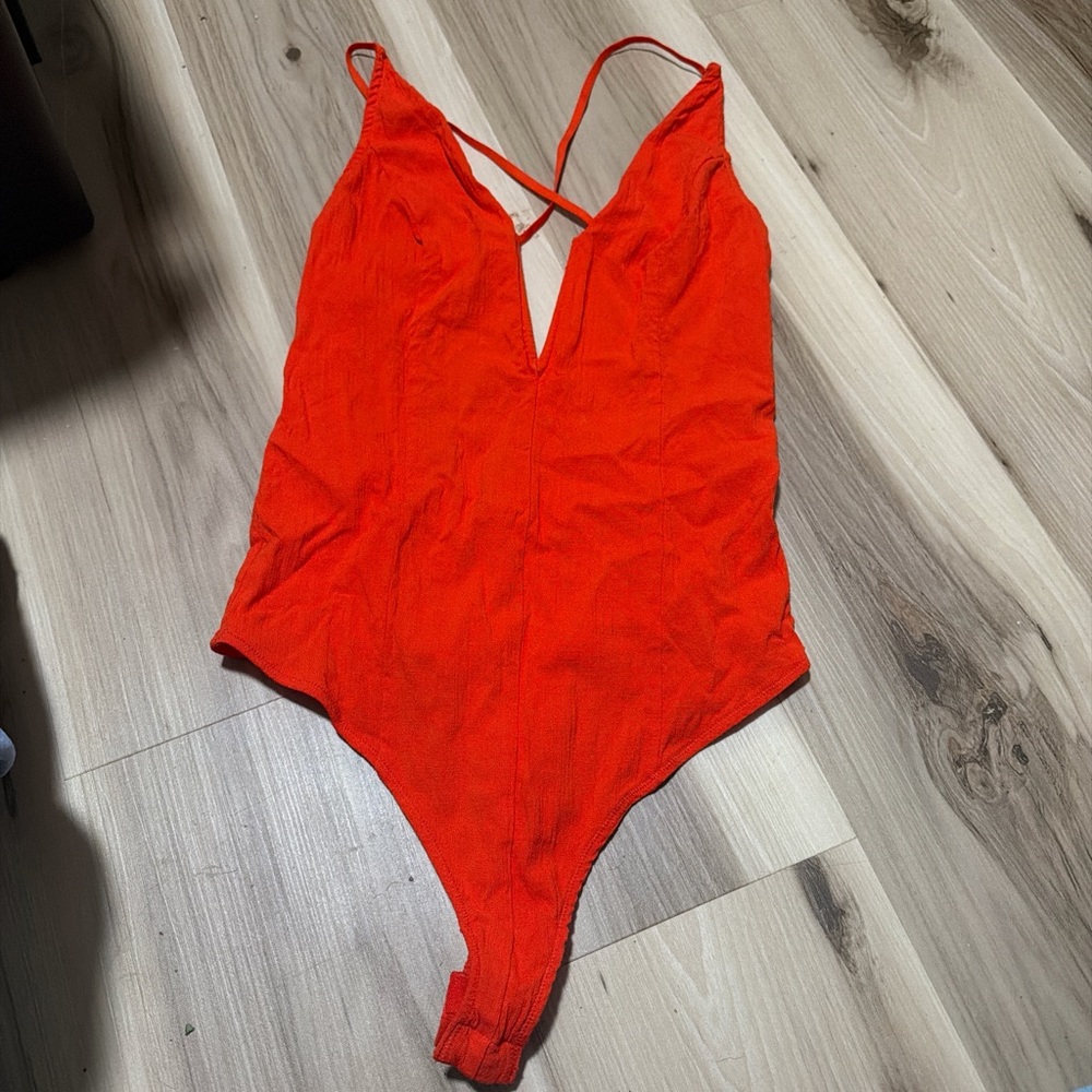 Free People Bright Orange One-Piece Swimsuit with Crisscross Back Straps
